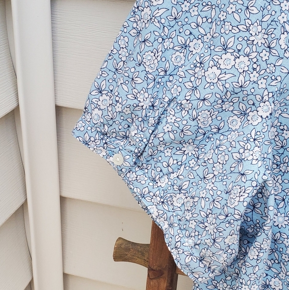 J.Crew Factory Linen-Blend Puffy-Sleeve Button-Down Blue Floral Blouse Size XL - Picture 6 of 7